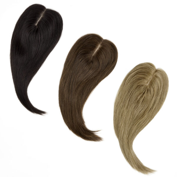 A female manequin wearing a jet black PST914 full cuticle remy hair topper (4)