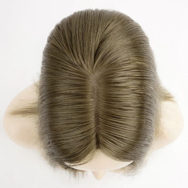 PST914 full cuticle Remy hair topper from above with middle part